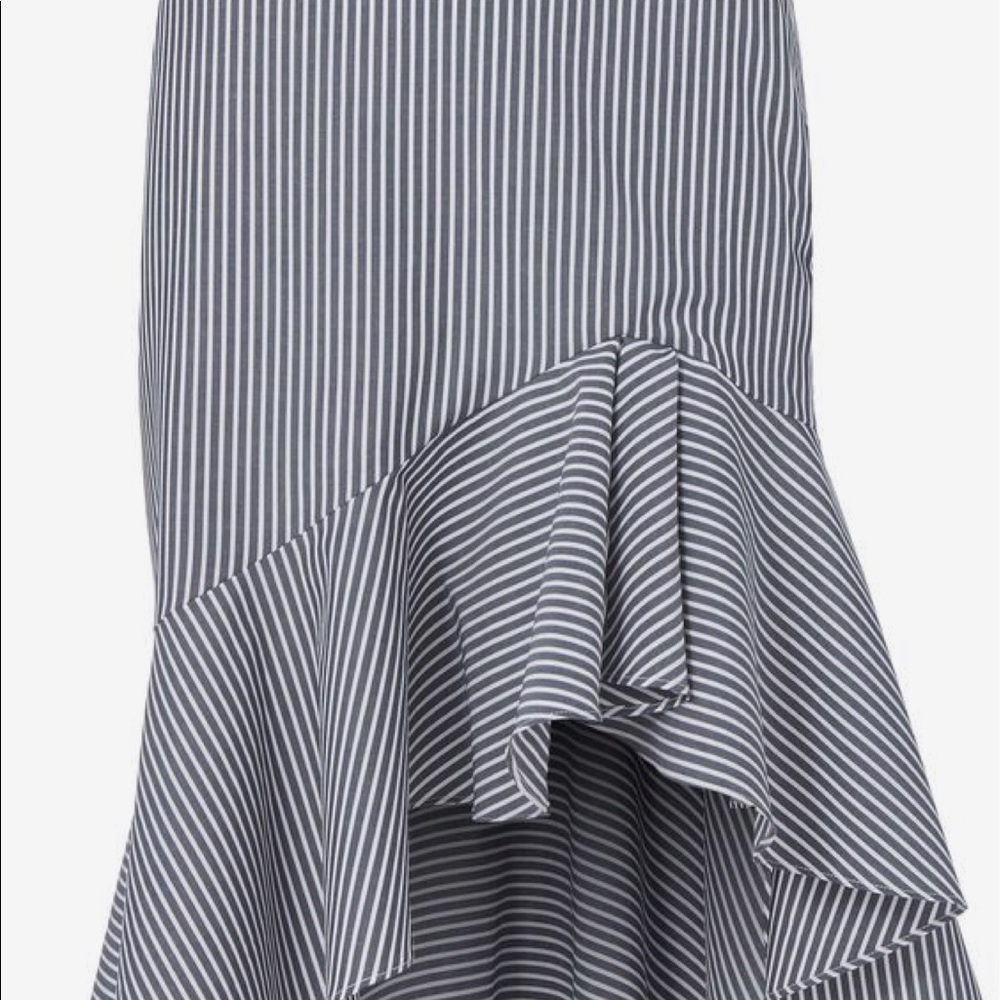 Striped Midi Ruffle Skirt - Blue and White